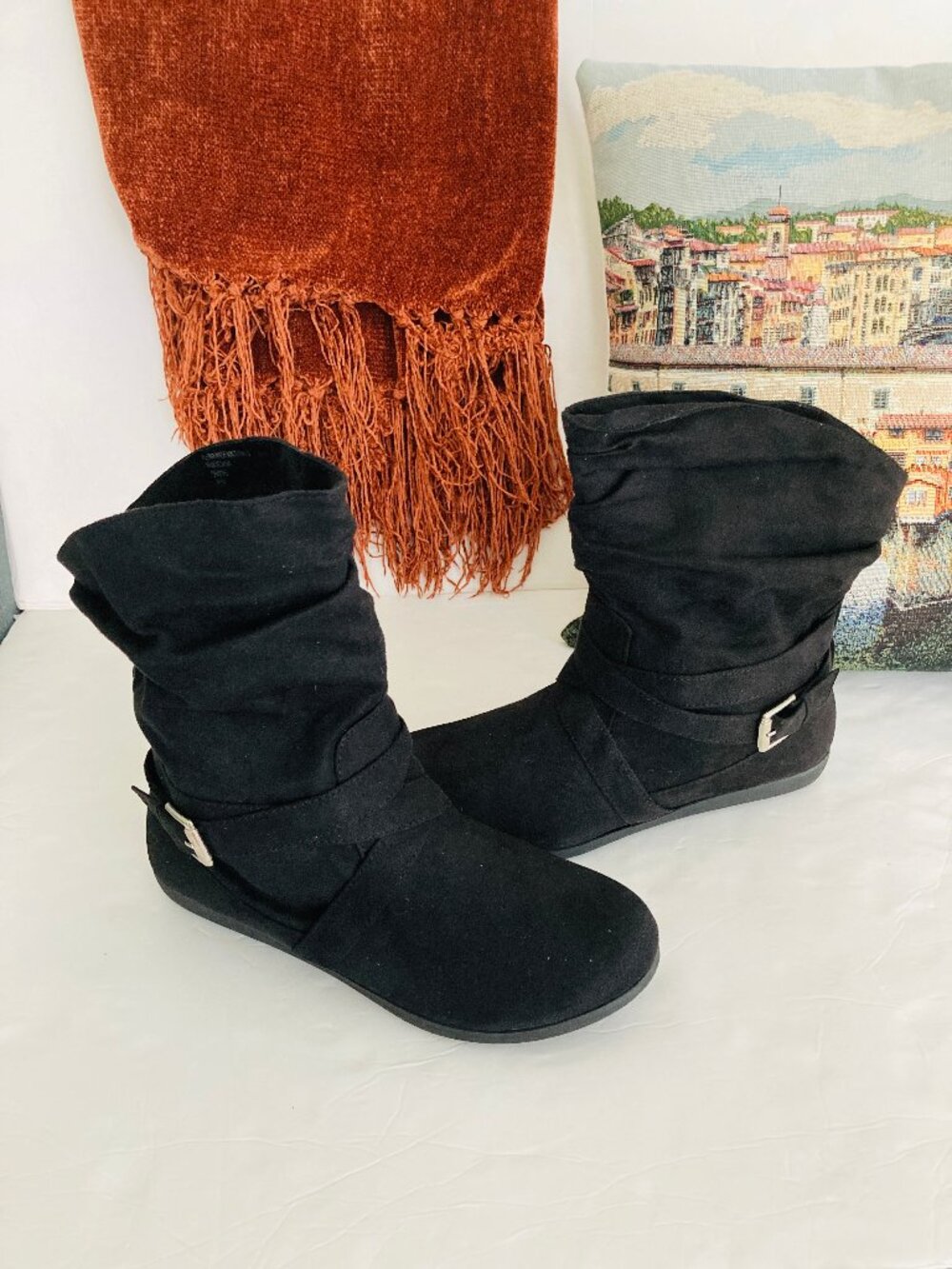 Rampage Black Suede Scrunch Boots "Cresting" 9.5M